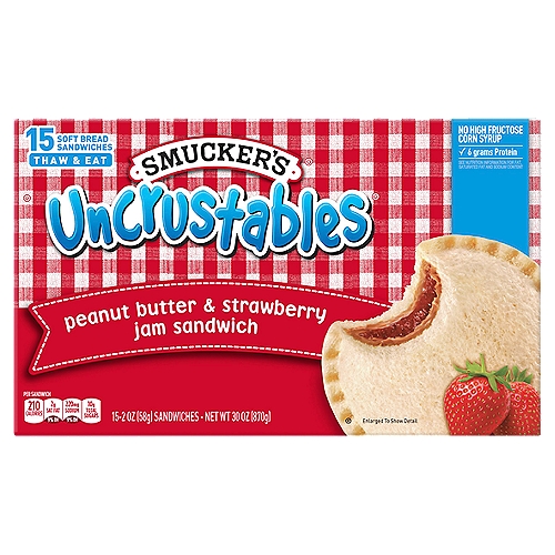 Smucker's Uncrustables Peanut Butter & Strawberry Jam Sandwich, 2 oz, 15 count
