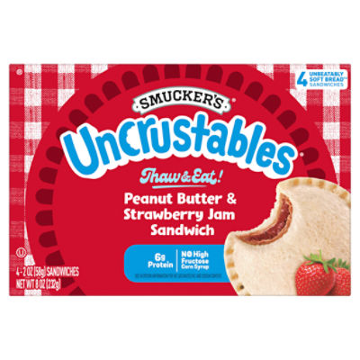 Smucker's Uncrustables Peanut Butter & Strawberry Jam Sandwich, 4 count, 2 oz