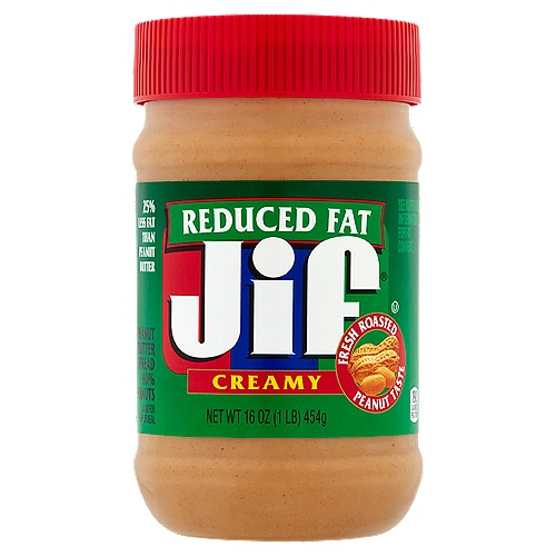 Jif Reduced Fat Creamy Peanut Butter Spread, 16 oz
Contains 12g fat per serving compared to 16g in peanut butter