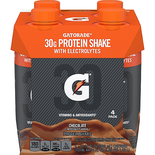 Gatorade Protein Shake With Electrolytes, Chocolate Artificially Flavored, 11.16 Fl Oz, 4 Count