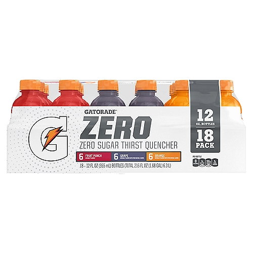 Gatorade Zero Fruit Punch, Grape and Orange Sports Drink, 12 fl oz, 18 count