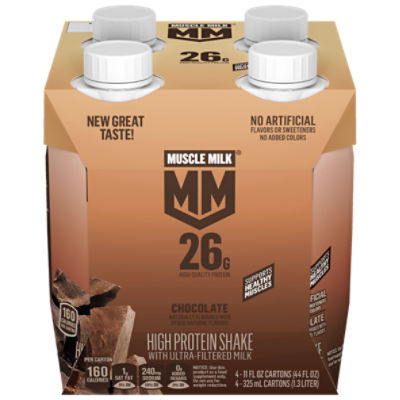 Muscle Milk High Protein Shake with Ultra-Filtered Milk Shake Chocolate 11 Fl Oz X 4