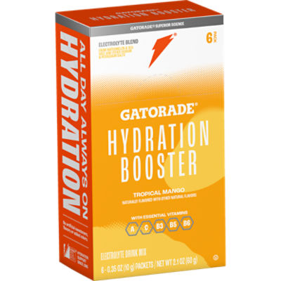 Gatorade Hydration Booster Electrolyte Drink Mix Tropical Mango 0.35 Oz, 6 Count