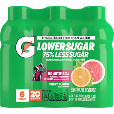 Gatorade Lower Sugar Electrolyte Beverage Fruit Punch Naturally Flavored 20 Fl Oz X 6 Count, 120 Fluid ounce