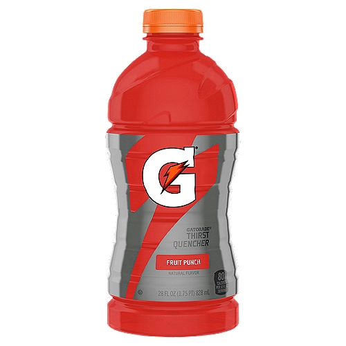 Gatorade Thirst Quencher Fruit Punch 28 Fl Oz
With a legacy over 40 years in the making, it's the most scientifically researched and game-tested way to replace electrolytes lost in sweat. Gatorade Thirst Quencher replenishes better than water, which is why it's trusted by some of the world's best athletes.