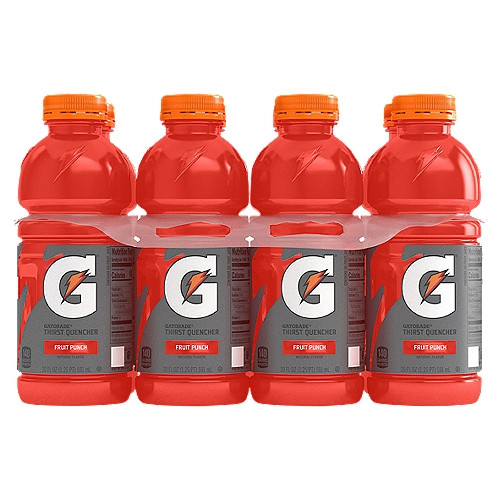 Gatorade Fruit Punch Thirst Quencher, 20 fl oz, 8 count
With a legacy over 40 years in the making, it's the most scientifically researched and game-tested way to replace electrolytes lost in sweat. Gatorade Thirst Quencher hydrates better than water, which is why it's trusted by some of the world's best athletes. Whether you play soccer, baseball, volleyball, or any other sport, Gatorade will help you stay hydrated and bring the energy needed to compete. It's also great to store in your cooler or sports bottle when going camping, hitting the beach, tailgating at the big game, having a picnic, or enjoying the great outdoors. Beat the heat and stay hydrated with Gatorade Thirst Quencher.