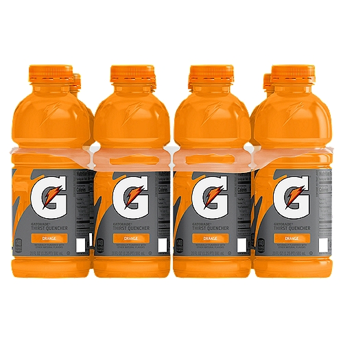 Gatorade Orange Thirst Quencher, 20 fl oz, 8 count
When you sweat, you lose more than water. You also lose critical electrolytes, like sodium and potassium, which help regulate fluid level balance throughout the body. Muscles rely on fluid and fuel to thrive on the field. Gatorade Thirst Quencher's carb-to-fluid ratio is tailor-made for efficiency, rehydrating rapidly and feeding muscles with their preferred fuel, carbs, for a one-two punch that water can't match.
