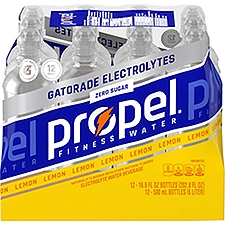 Propel Electrolyte Water Beverage, Lemon Natural Flavor, 16.9 Fl Oz, 12 Count, Bottle