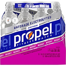 Propel Zero Sugar Electrolyte Water Beverage, Berry Naturally Flavored, 16.9 Fl Oz, 12 Count, Bottle