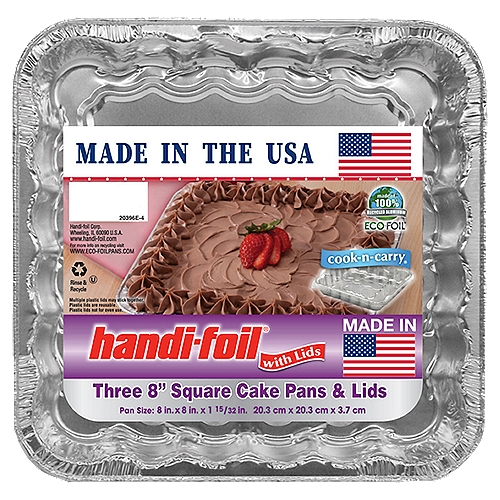 HANDI FOIL 8'' SQUARE CAKE PANS & LIDS 3CT