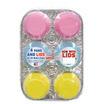 HANDI FOIL MUFFIN PANS &WITH LIDS & BAKE CUPS 4 PANS W/24 BAKE CUPS, 4 Each