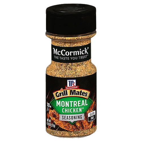 McCormick Grill Mates Montreal Chicken Seasoning is a robust blend of spices and herbs with no MSG added. You'll get an authentic grill taste with or without the grill, all it takes is a little garlic, salt, onion and orange peel. A must have in any griller's kitchen our stand-out seasonings, rubs and blends take meat, seafood and veggies to a whole new level of flavor. McCormick Grill Mates is an essential ingredient, featuring a wide variety of on-trend seasonings to help you create perfectly flavored masterpieces that deliver bold, mouthwatering flavors.
