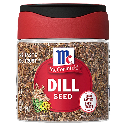 Dill seed is the fruit of the dill plant, from which we also get the herb, dill weed, which are the feathery leaves. More aromatic than the herb, the seeds are used whole or crushed to add bright, lemony flavor to pickles, savory pork & seafood recipes, and mayonnaise-based salads. At McCormick, our plump dill seeds have been hand-selected for robust, tart flavor. Popular in Scandinavian & Eastern European cooking, its caraway-like taste enhances bread, potato and noodle dishes, as well as soups and stews. Dill is the defining flavor in dill pickles and can be used to prepare other pickled vegetables, relishes and sauerkraut. The seed also appears in Indian dals and curries where it is often dry toasted or warmed in oil to release its aroma.