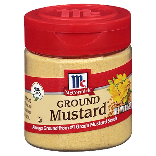 Sharp and tangy, with aromatic heat, McCormick ground mustard begins with high-quality yellow mustard seeds, minimally processed to preserve their full color, flavor and aroma. Use it in rubs, marinades and dressings and in any dish with rich ingredients like beef, cream or cheese.