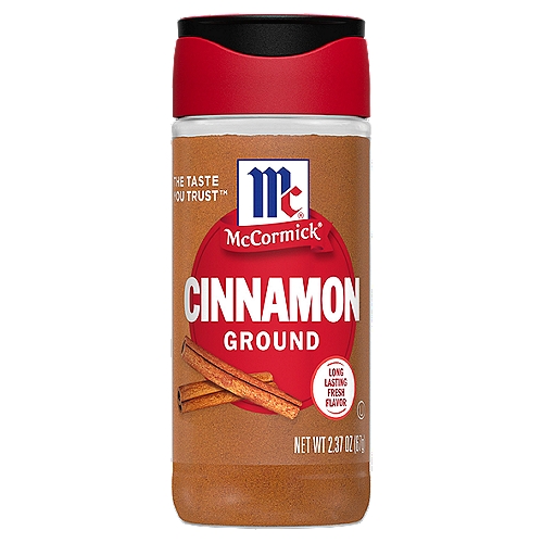 One of the world's oldest spices, cinnamon is also one of the most popular - and for good reason! It brings deep, warm sweetness to so many dishes - from gingerbread cookies and pumpkin pie to sweet potatoes and spice rubs. McCormick Ground Cinnamon is aged up to 15 years for rich flavor. It's perfect for both sweet and savory recipes. Add our premium ground cinnamon to cinnamon rolls or French toast for a Christmas breakfast treat, or sprinkle it on the Thanksgiving pecan pie or apple pie. Use to enhance savory dishes like chili, couscous or butternut squash, or to add a nuanced sweetness to meat rubs or baked ham. Add a dash of cinnamon (or a cinnamon stick) to coffee, cider, cocoa or chai tea for spicy warmth the whole family will enjoy. Packaging may vary.