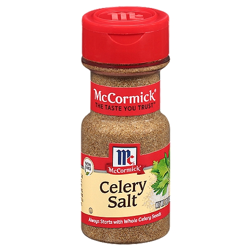A classic blend of celery seed and salt, McCormick Celery Salt adds zest to your favorite recipes. Add to salads, dips and cooked dishes.