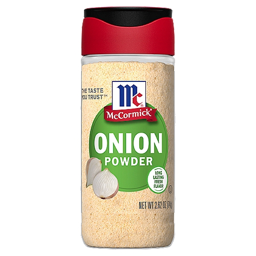 McCormick Onion Powder is always made from California-grown onions. So convenient, it makes it easy to add savory richness to just about any dish- from soups and sauces to vegetables, chicken and hamburgers. Onion is an important flavoring in almost every cuisine. With McCormick Onion Powder, we make it easy and convenient to add delicious onion flavor to all your dishes. Add to rubs and seasoning blends to sprinkle on grilled or roasted meats or vegetables. Powdered onion disperses completely and evenly into your dishes, making it perfect for soups, sauces, dips and dressings. Meal preparation becomes a snap when no peeling or cutting of onions are needed. Try 1 tbsp. onion powder in place of ½ cup chopped fresh onions.