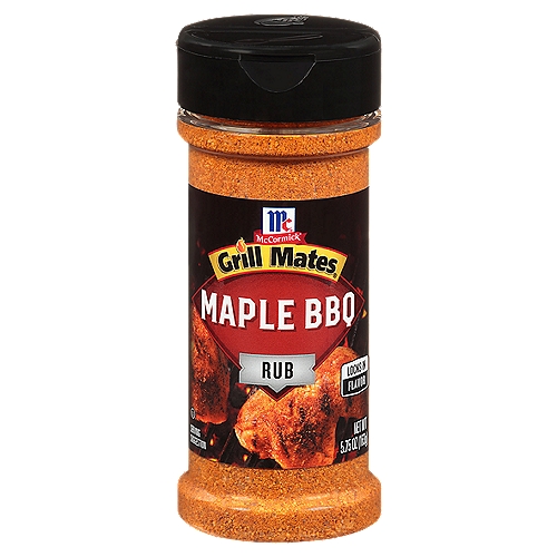 McCormick Grill Mates Maple BBQ Rub, 5.75 oz
Infused with the flavor of maple syrup, molasses, spices and natural hickory flavor, this robust rub gives meat a sweet, smoky crust that locks in flavor and juiciness.

Lock in robust flavors of maple, molasses and natural hickory with sweet and smoky Maple BBQ Rub. America's #1 grilling seasoning, our Maple BBQ Rub is packed with high-quality McCormick herbs and spices, like paprika and chili pepper. A dual flip-cap bottle allows you to season as you please. Shake, sprinkle and rub it onto chicken, pork, beef or seafood for a crisp crust and tender, mouthwatering meat. This epic blend clings to meat, infusing your favorite cuts with bold, balanced flavor, while sealing in juices. Add ¼ cup to 2 lbs chicken for epic taste straight off the grill. Apply directly and coat generously before grilling, or let it marinate overnight to intensify the flavor. Master the grill with just flame and flavor.