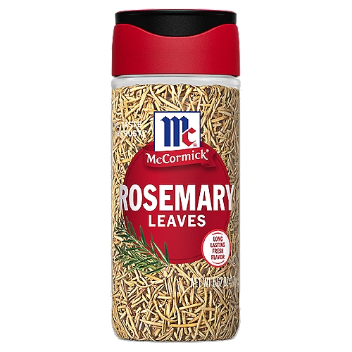 Rosemary finds a home in kitchens throughout the Mediterranean where it brings bold, piney flavor to beef, lamb, chicken, stews, baked goods and so much more. At McCormick, our rosemary is carefully sourced then gently dried for the best flavor, color and aroma. Rosemary is perfect for grilled and roasted meats where the high heat releases its unmistakable woody fragrance. This sturdy herb is wonderful in slow-cooked stews, tomato sauces, roasted potatoes and bean dishes. Versatile rosemary also shines in baked goods like breads and scones. It adds a distinctive herbal flavor to desserts and beverages - try in cakes, sorbet, shortbread, lemonade and cocktails. Use 1 tsp. rosemary leaves in place of 2 tsp. fresh rosemary.