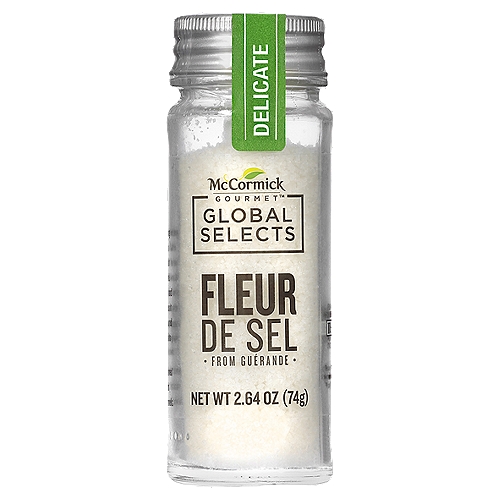 Fleur de Sel or “Flower of Salt'' is one of the most treasured gourmet finishing salts. Its thin, flaky and crunchy texture is perfect for sprinkling over seafood, steaks - and even chocolate - just before serving for a light, briny taste. Fleur de Sel is formed as a thin crust of salt on the surface of the marshes in Guérande in southern France. As the water evaporates, the resulting salt crystals resemble flower petals, which is where the name comes from. This fertile area of France, where the sun and sea meet, has a long-standing tradition of producing delicate, flaky garnishing salts. Use Fleur de Sel as a finishing salt over grilled or roasted meats, seafood, salads, vegetables, chocolate desserts, cookies and confections.