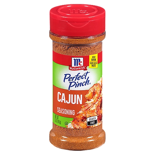 McCormick Perfect Pinch Cajun Seasoning turns any kitchen into Cajun country, and every meal into a special occasion. Our Cajun-style blend brings robust flavor to your cooking with onion, garlic and McCormick herbs & spices like paprika, red pepper and thyme. A taste of our Perfect Pinch seasoning is a dive into Cajun culture, even if just for a moment. It's a flavorful way to serve chicken, wings, seafood, veggies & more with Louisiana-style flair. Try our 3-ingredient Cajun Shrimp recipe for a dish with spicy heat that's ready in 10 minutes! Our seasoning is gluten free with no added MSG while maintaining that zesty Cajun taste. For fail-proof flavor, without the hassle, it comes in a convenient bottle with a flip-top for easy dispensing.