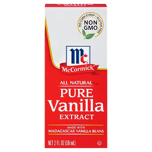 McCormick All Natural Pure Vanilla Extract, 2 fl oz
Made with Madagascar vanilla beans, McCormick Pure Vanilla Extract is prized for flavor, aroma and quality. Creating pure vanilla extract takes patience, and McCormick has long-standing relationships with experienced vanilla bean growers. Our pure vanilla extract is also non-GMO, free of corn syrup and gluten-free. Vanilla extract is at the heart of baking, making your cookies, cakes and pies the stars of your dessert spread! McCormick's all natural vanilla has all the qualities pure vanilla extract should have: a strong, floral-like sweetness with hints of bourbon, rum and dried fruit. We go the extra mile to ensure the pure vanilla taste and aroma is the same in every bottle.