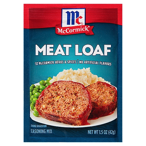 McCormick Meat Loaf Seasoning Mix
McCormick Meat Loaf Seasoning Mix is the secret ingredient to hearty, home-style meat loaf. Made with McCormick herbs & spices, and no artificial flavors or added MSG*, so you know that you are serving your family the very best.

Our expert blend of onion, garlic and herbs & spices like paprika, celery seed and black pepper delivers a delicious upgrade to meat loaf. To prepare, simply mix your choice of ground beef or turkey, eggs, milk and bread crumbs, form into a loaf and bake. It offers a fresh take on a classic meal that will have your family asking for seconds. Visit mccormick.com for kid-friendly recipe twists like Pizza Meat Loaf or Mini Meat Loaves, with just a 30-minute bake time.
*Except those naturally occurring glutamates.