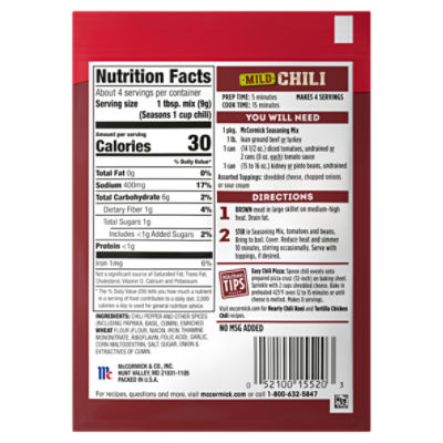 McCormick Gluten-Free Chili Seasoning Mix, 1 oz (Pack of 6)