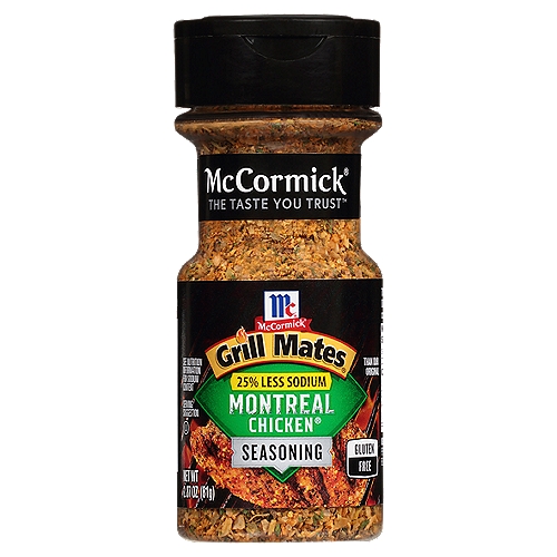 McCormick Grill Mates 25% Less Sodium Montreal Chicken Seasoning, 2.87 oz