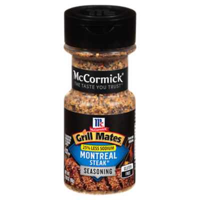 McCormick Grill Mates 25% Less Sodium Montreal Steak Seasoning, 3.18 oz, 3.18 Ounce