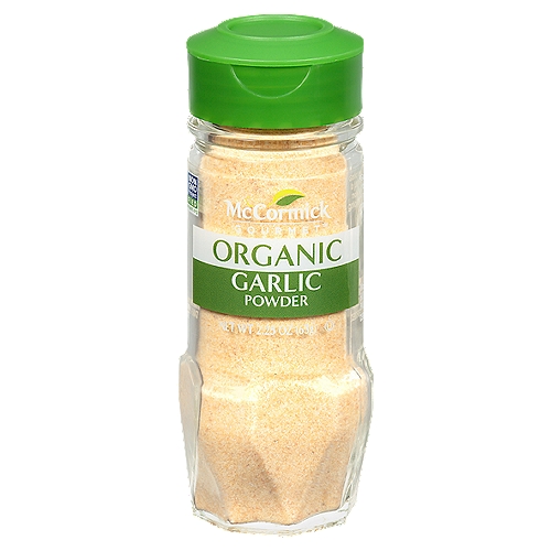 McCormick Gourmet Organic Garlic Powder, 2.25 oz
The savory flavor of McCormick Gourmet Organic Garlic Powder is the perfect addition to any dish - literally. Its mellow, round taste enhances soups, sauces and marinades to stews and stir-fries, and everything in between. Garlic is a member of the lily family and cousin to leeks, chives, onions and shallots. Our garlic powder begins with whole heads of best-quality garlic grown in rich soil with plenty of sunshine. We remove the papery husk and gently dry the cloves before grinding them to a powder that will easily rehydrate and disperse in your recipe. With garlic powder you have a convenient seasoning in hand for adding rich deep flavor. Substitute 1/4 teaspoon garlic powder for every clove of fresh garlic.
