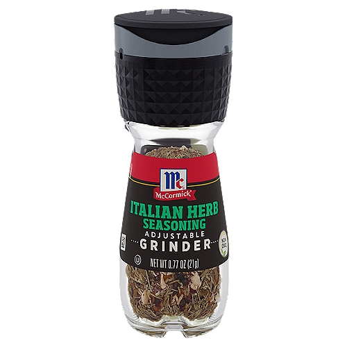 McCormick Italian Herb Seasoning Grinder, 0.77 oz
A zesty blend of rosemary, parsley and black peppercorn, with hearty pieces of garlic, onion and tomato. This grinder easily adds Italian flavor to pasta, sauces, meats, bread dipping oil and salads.