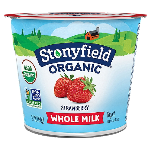 Stonyfield® Organic Strawberry Whole Milk Yogurt 5.3 oz. Cup
Certified USDA Organic and Non-GMO Project Verified

6 Live Active Cultures: S. thermophilus, L. bulgaricus, L. acidophilus, Bifidus, L. paracasei and L. rhamnosus.

No Toxic Persistent Pesticides*
*Our products are made without the use of toxic persistent pesticides