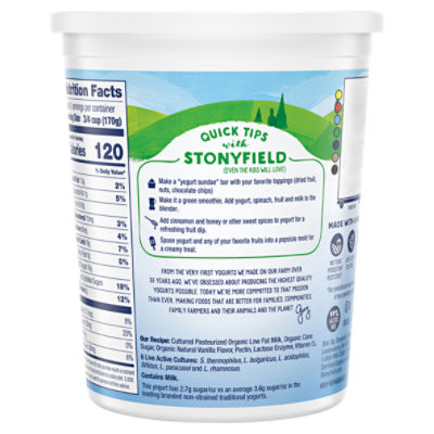Stonyfield Organic Lowfat Yogurt, Plain, 32 oz. Cup; Multi Serve