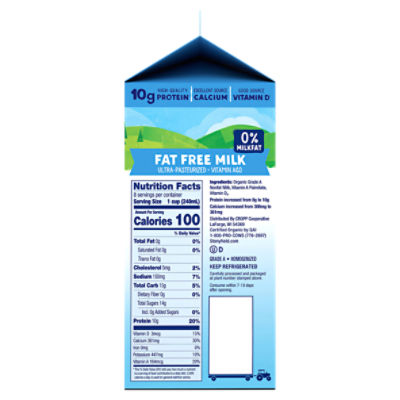 Stonyfield Organic, Organic Fat Free Milk, Ultra Pasteurized, 64