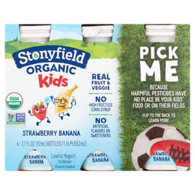 Stonyfield Organic Kids Strawberry Banana Lowfat Yogurt, 3.1 fl oz, 6 count