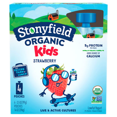 Stonyfield Organic Kids Strawberry Lowfat Yogurt Pouches, 4 Ct