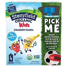 Stonyfield Organic Kids Strawberry Banana Lowfat Yogurt Pouches, 4 Ct, 14 Ounce