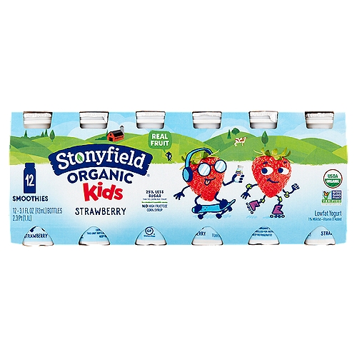 Stonyfield Organic Kids Strawberry Lowfat Yogurt, 3.1 fl oz, 12 count
