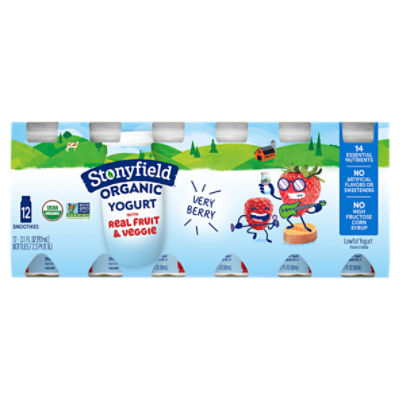 Stonyfield Organic Kids Very Berry Lowfat Yogurt, 3.1 fl oz, 12 count
