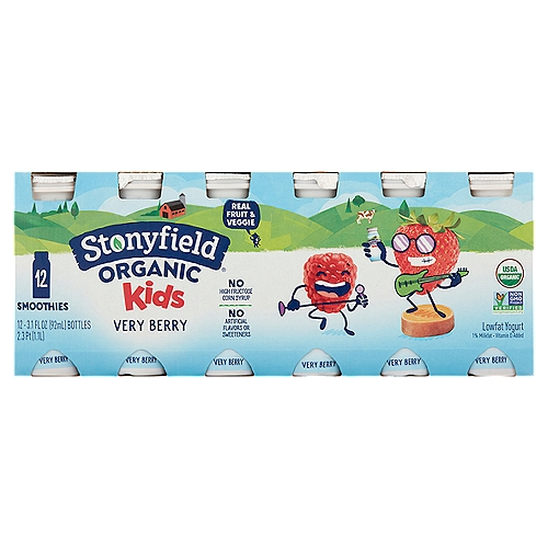 Stonyfield Organic Kids Very Berry Lowfat Yogurt, 3.1 fl oz, 12 count