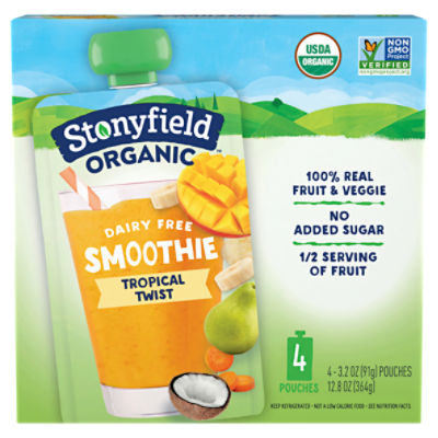 Stonyfield Organic Dairy Free Smoothie Pouch, Tropical Twist, 4 Ct