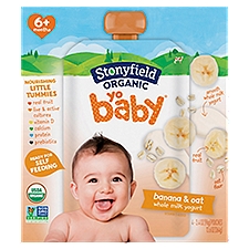 Stonyfield Organic YoBaby Whole Milk Baby Banana & Oat, Yogurt Pouches, 3.4 Ounce