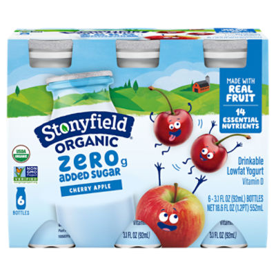 Stonyfield Organic Cherry Apple Drinkable Lowfat Yogurt, 3.1 fl oz, 6 count