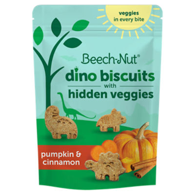 Beech-Nut Dino Biscuits with Hidden Veggies Pumpkin Cinnamon Baked Toddler Snack, 5 oz Bag