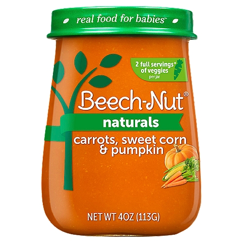 Beech-Nut Naturals Carrots, Sweet Corn & Pumpkin Baby Food, Stage 2, 6 Months+, 4 oz
Real food for babies™