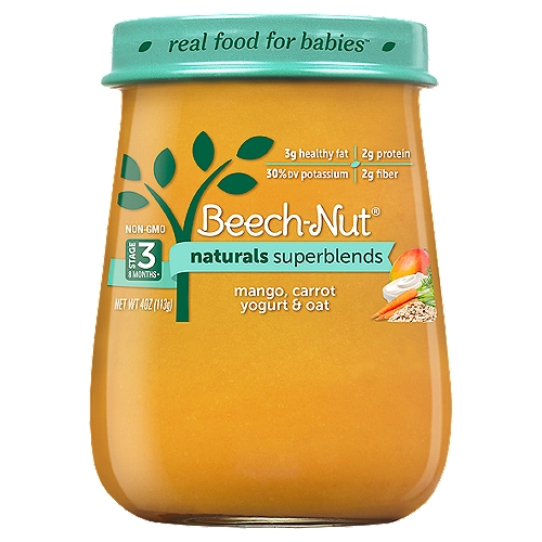 Beech-Nut Naturals Superblends Mango, Carrot, Yogurt & Oat Baby Food, Stage 3, 8 Months+, 4 oz
Real food for babies™