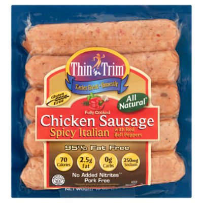 Thin 'n Trim Spicy Italian with Red Bell Peppers Chicken Sausage, 5 count, 10 oz, 10 Ounce