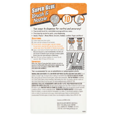 Super Glue With Brush And Nozzle Applicators, 0.35 Oz, Dries Clear