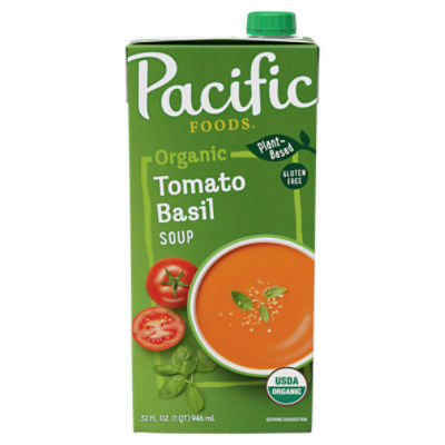 Pacific Foods Organic Tomato Basil Soup, Plant Based, 32 oz Carton